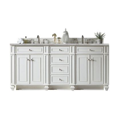 Renovate for Less Atlanta Bristol 72" Double Vanity, Bright White w/ 3 CM Victorian Silver Silestone Top w/FreePower Wireless Charger