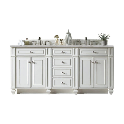 Bristol 72" Double Vanity, Bright White w/ 3 CM Victorian Silver Silestone Top w/FreePower Wireless Charger