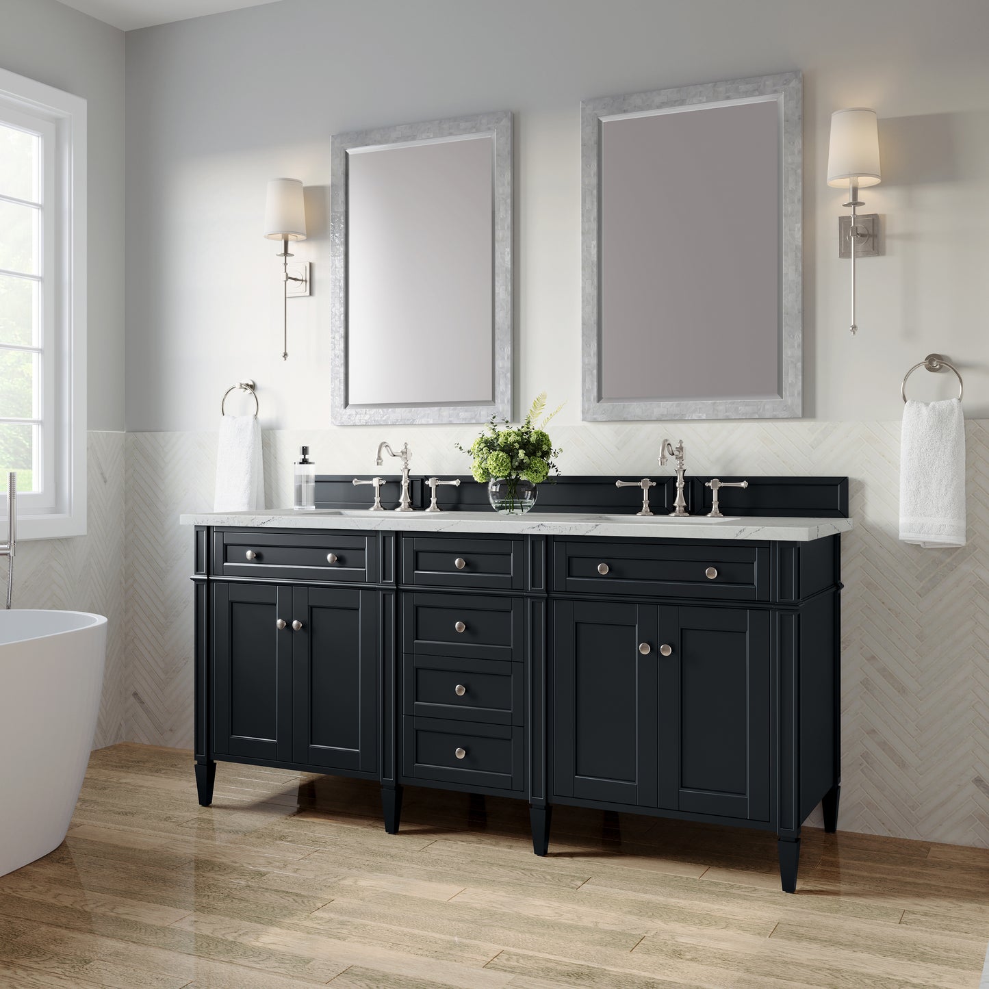 Renovate for Less Atlanta Brittany 72" Double Vanity, Black Onyx w/ 3 CM Ethereal Noctis Silestone Top