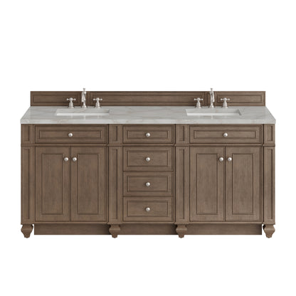 Renovate for Less Atlanta Bristol 72" Double Vanity, Whitewashed Walnut w/ 3 CM Victorian Silver Silestone Top