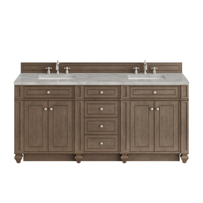 Bristol 72" Double Vanity, Whitewashed Walnut w/ 3 CM Victorian Silver Silestone Top