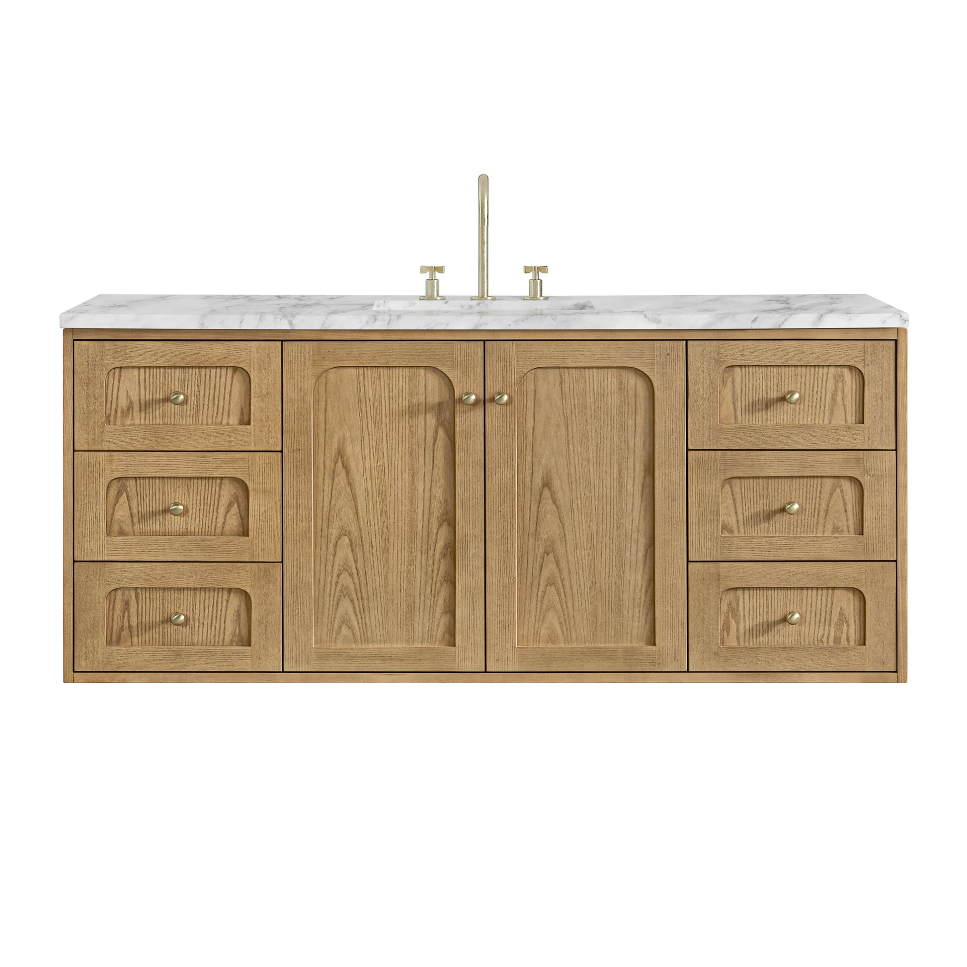 Renovate for Less Atlanta Laurent 60" Single Vanity, Light Natural Oak, w/ 3 CM Carrara Marble Top