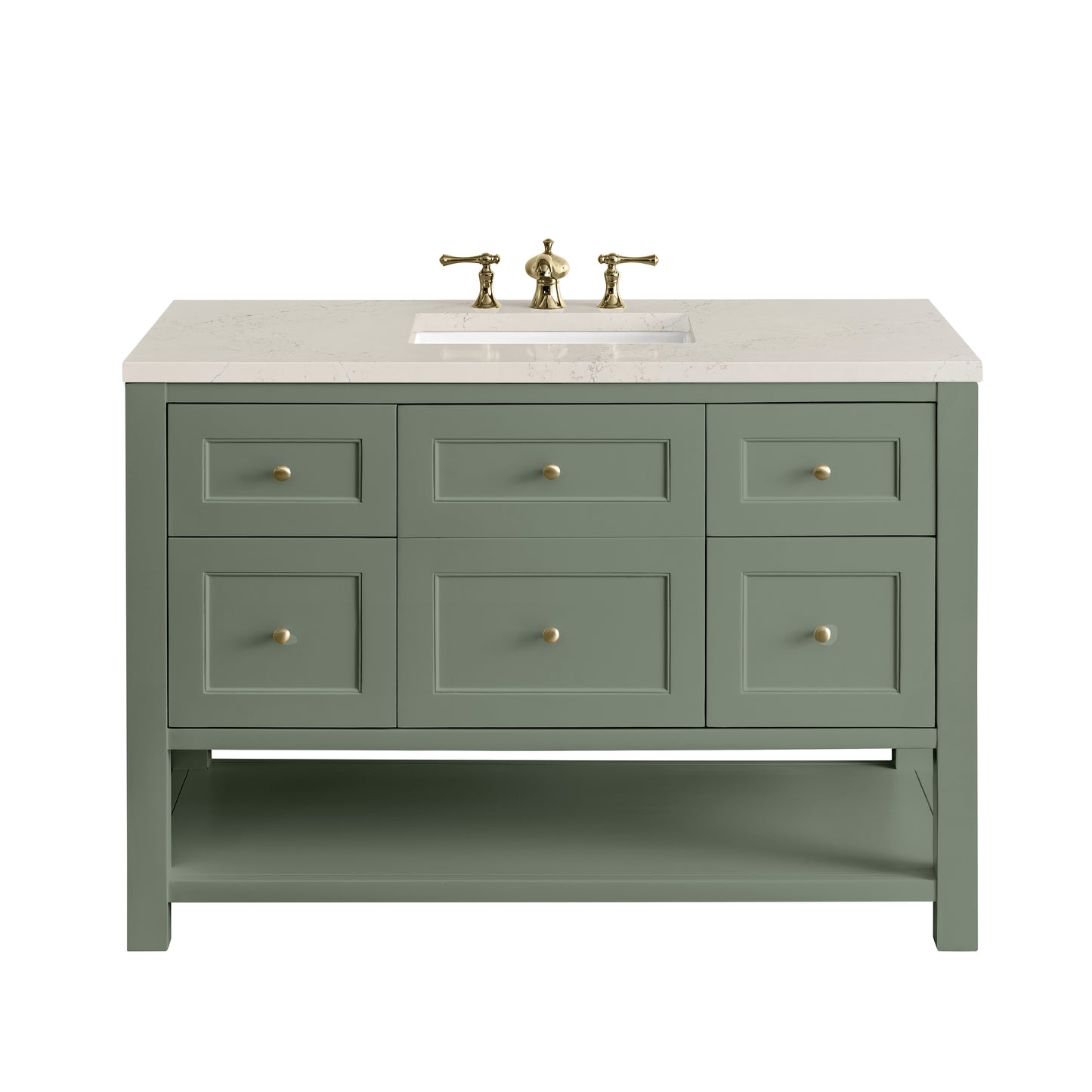 Renovate for Less Atlanta Breckenridge 48" Single Vanity, Smokey Celadon, w/ 3 CM Siberian Silestone Top w/FreePower Wireless Charger