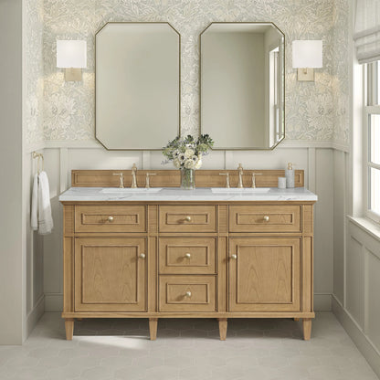 Lorelai 60" Double Vanity, Light Natural Oak w/ 3 CM Ethereal Noctis Silestone Top w/FreePower Wireless Charger