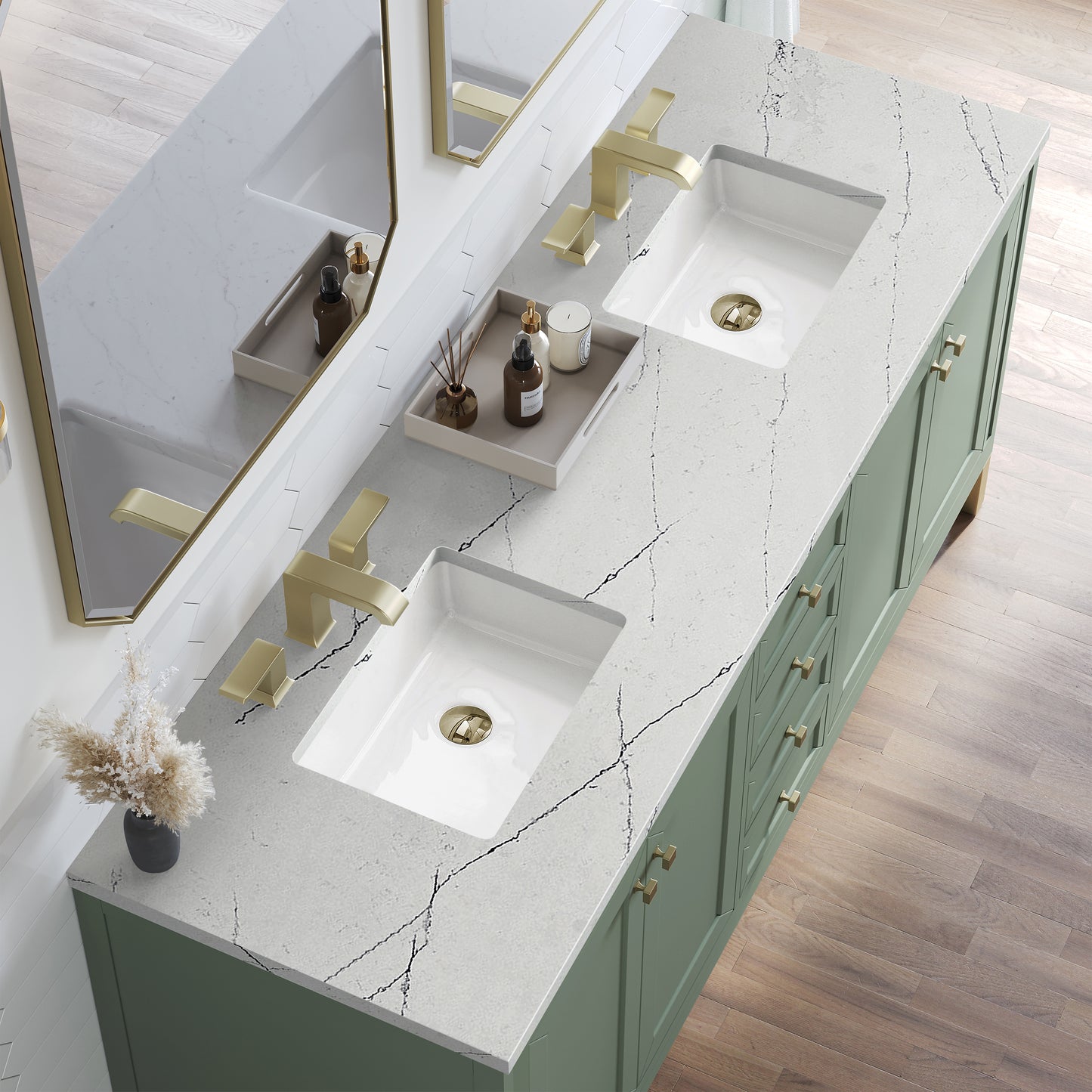 Renovate for Less Atlanta Chicago 72" Double Vanity, Smokey Celadon, w/ 3 CM Ethereal Noctis Silestone® Top