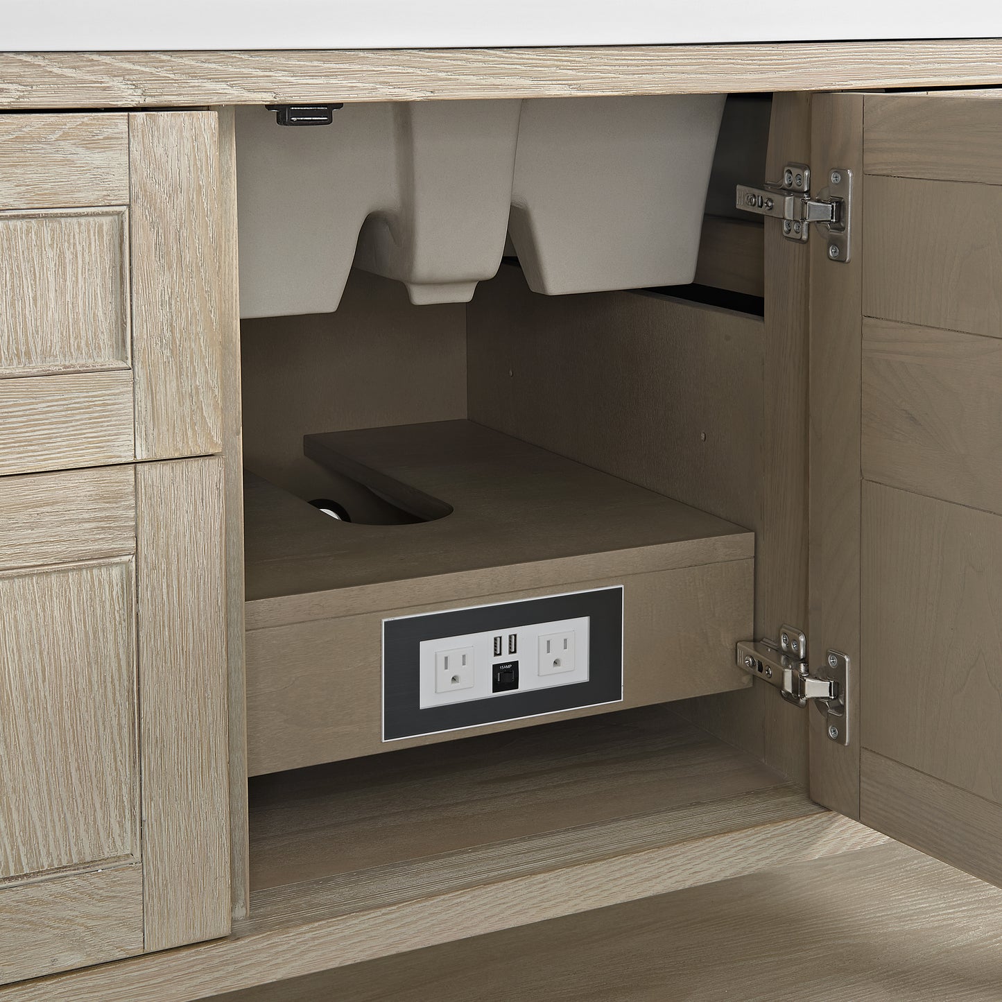 Renovate for Less Atlanta Breckenridge 48" Single Vanity, Whitewashed Oak w/ 3 CM Parisien Bleu Silestone Top