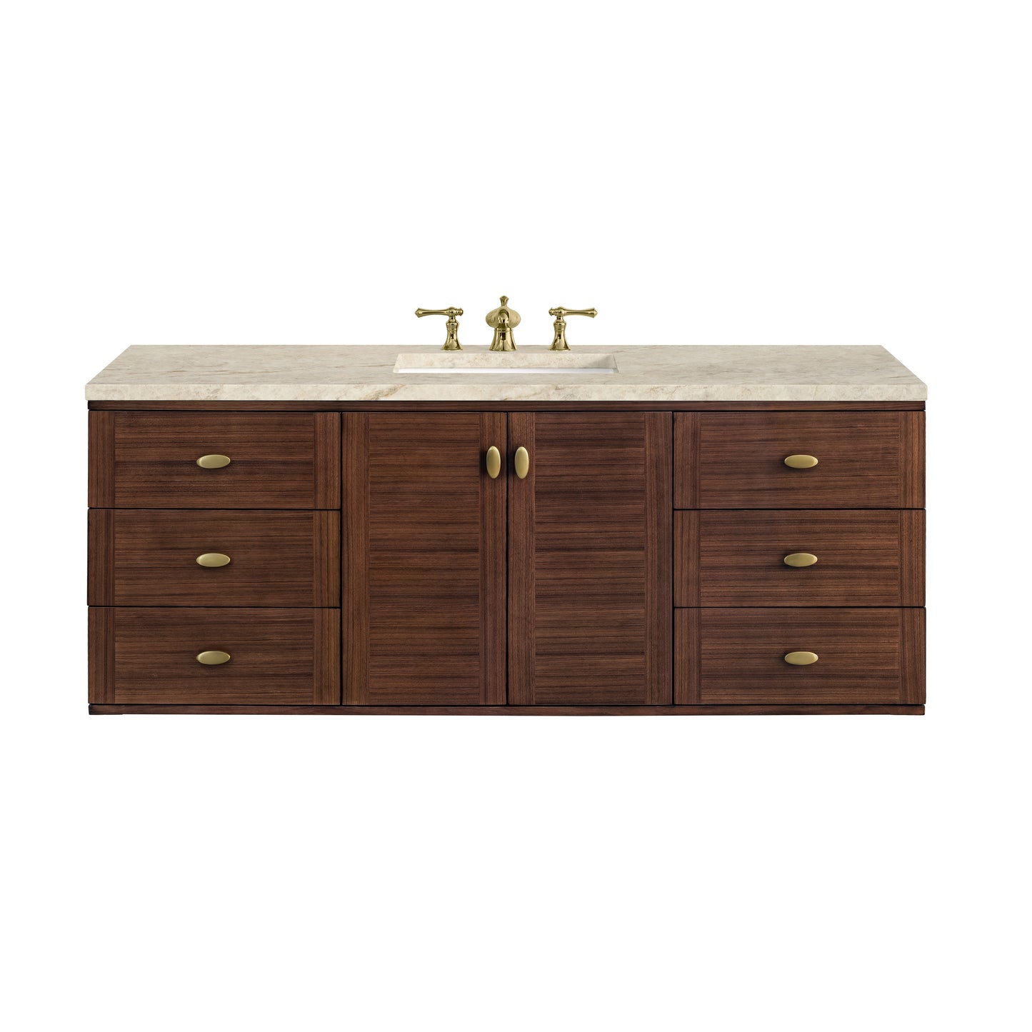 Renovate for Less Atlanta Amberly 60" Single Vanity, Mid-Century Walnut, w/ 3 CM Tajnar Eclos Top
