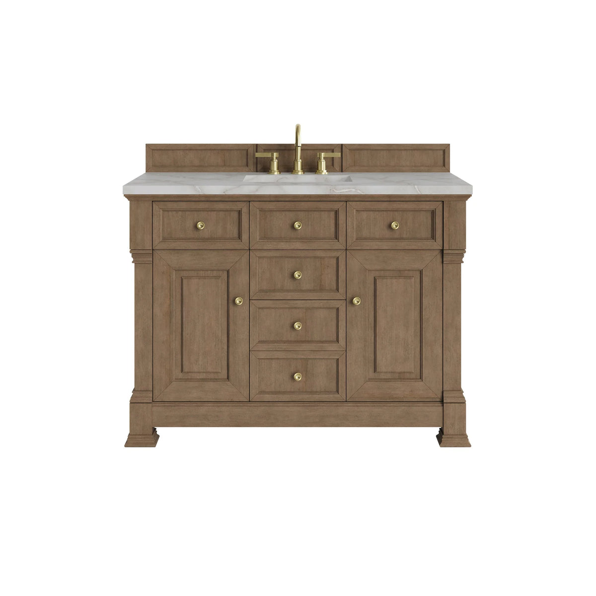 Brookfield 48" Single Vanity, Pecan w/ 3 CM Victorian Silver Silestone Top w/ FreePower Wireless Charger