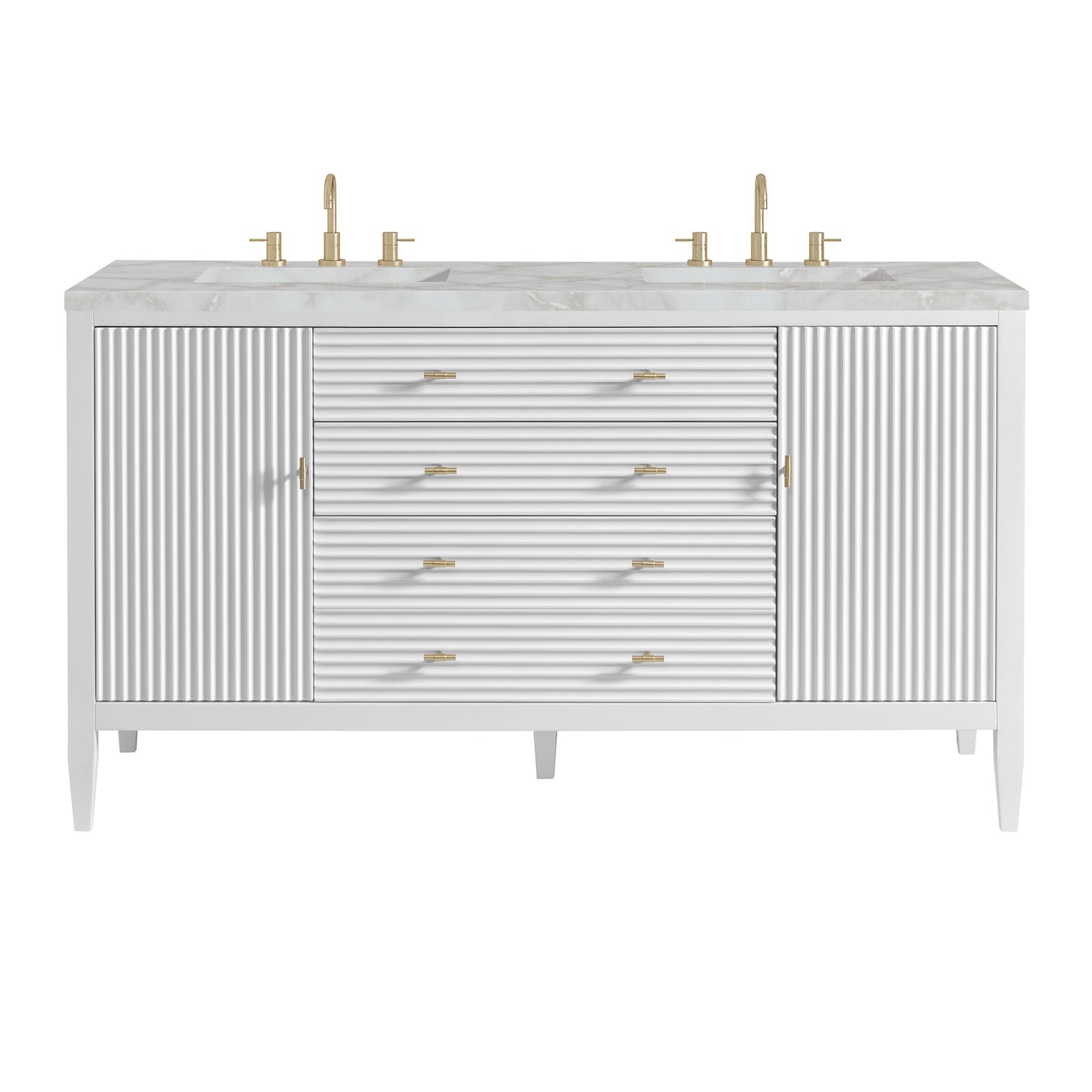 Renovate for Less Atlanta Myrrin 60" Double Vanity, Bright White w/ 3 CM Victorian Silver Silestone Top w/FreePower Wireless Charger