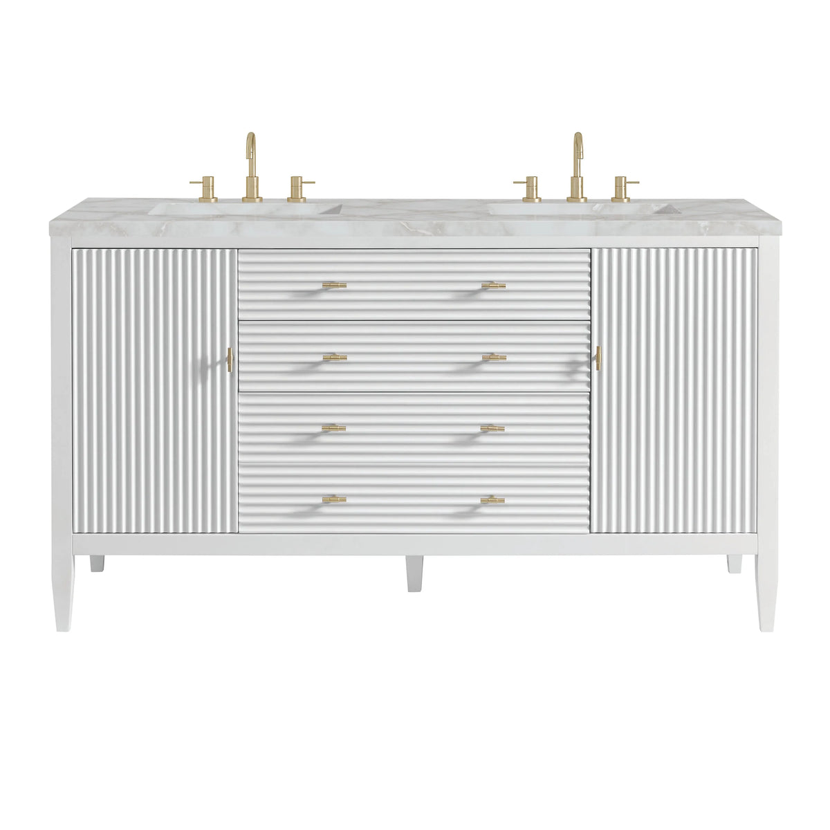 Myrrin 60" Double Vanity, Bright White w/ 3 CM Victorian Silver Silestone Top w/FreePower Wireless Charger