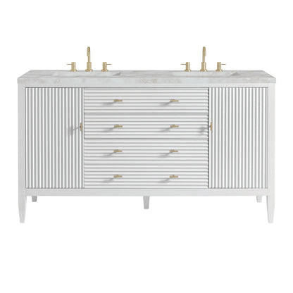 Myrrin 60" Double Vanity, Bright White w/ 3 CM Victorian Silver Silestone Top w/FreePower Wireless Charger