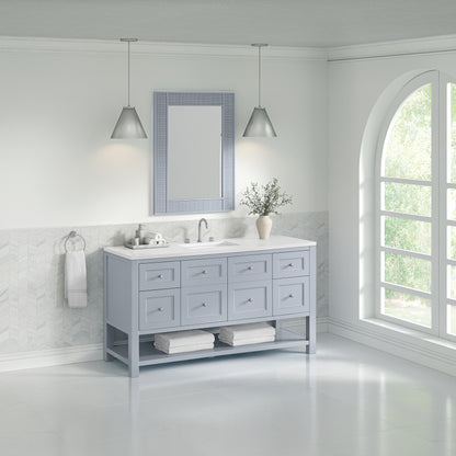 Renovate for Less Atlanta Breckenridge 60" Single Vanity, Serenity Blue, w/ 3 CM White Zeus Quartz Top
