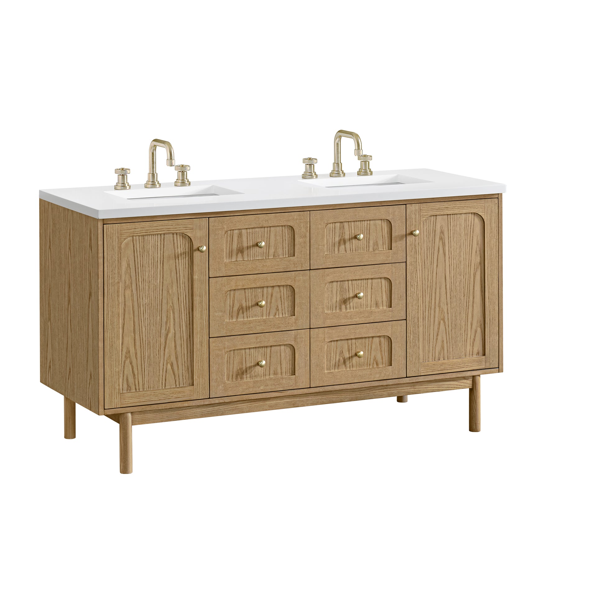 Renovate for Less Atlanta Laurent 60" Double Vanity, Light Natural Oak, w/ 3 CM White Zeus Quartz Top