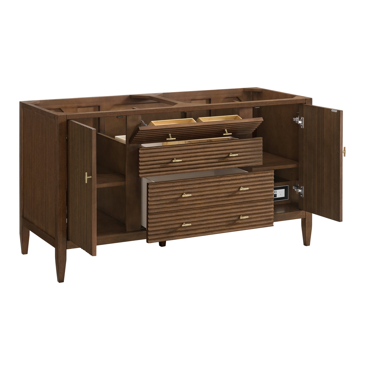 Renovate for Less Atlanta Myrrin 60" Double Vanity, Mid Century Walnut w/ 3 CM Charcoal Soapstone Silestone Top