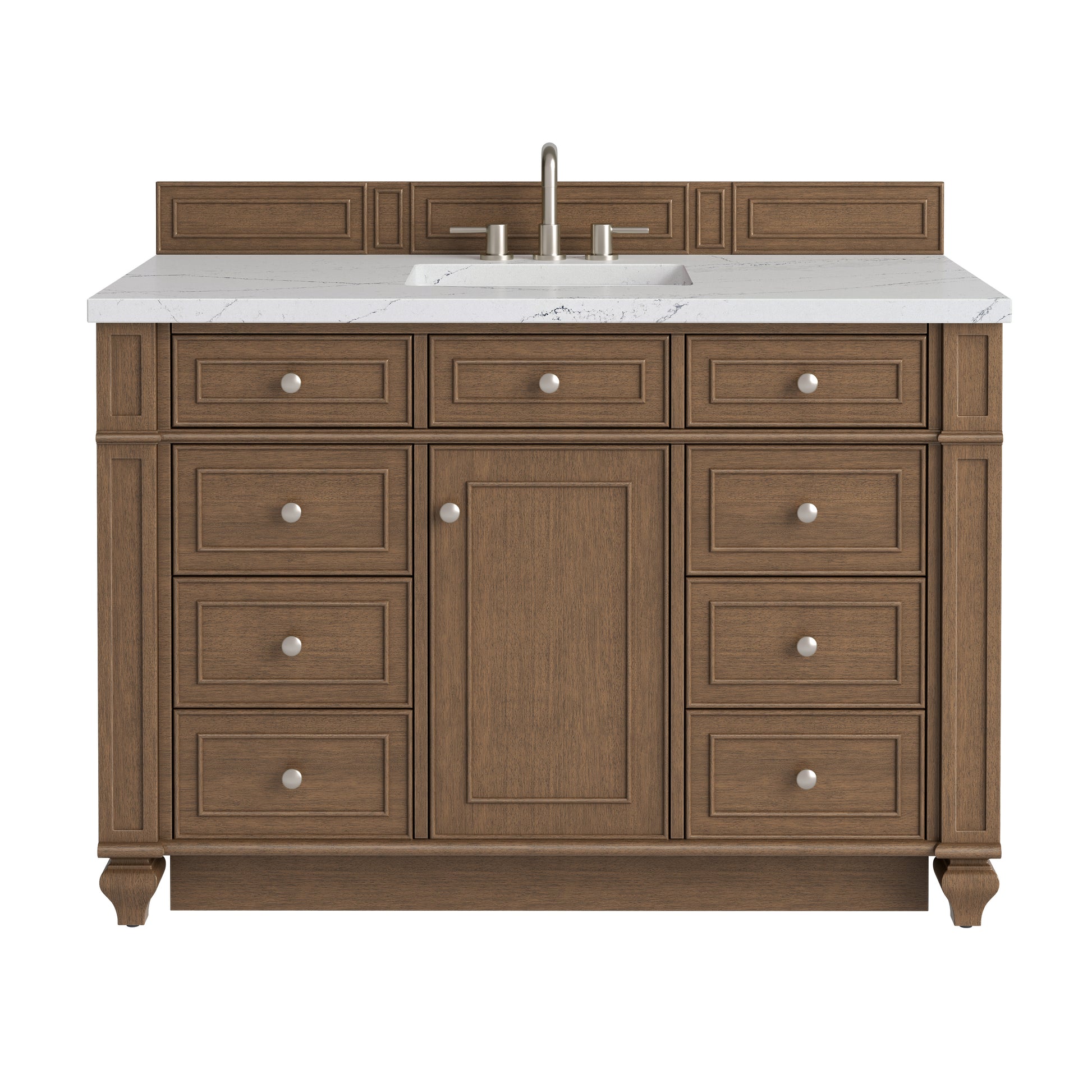 Renovate for Less Atlanta Bristol 48" Single Vanity, Saddle Brown w/ 3 CM Ethereal Noctis Silestone Top