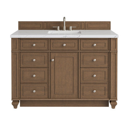 Renovate for Less Atlanta Bristol 48" Single Vanity, Saddle Brown w/ 3 CM Ethereal Noctis Silestone Top