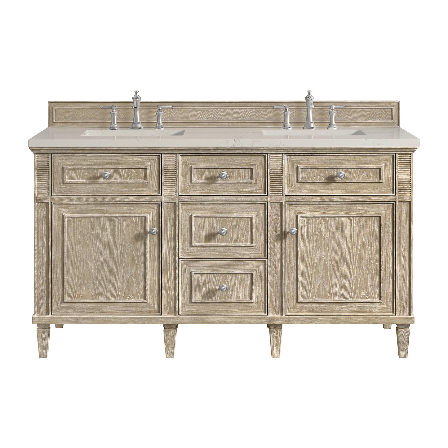 Renovate for Less Atlanta Lorelai 60" Double Vanity, Whitewashed Oak, w/ 3 CM Siberian Silestone Top