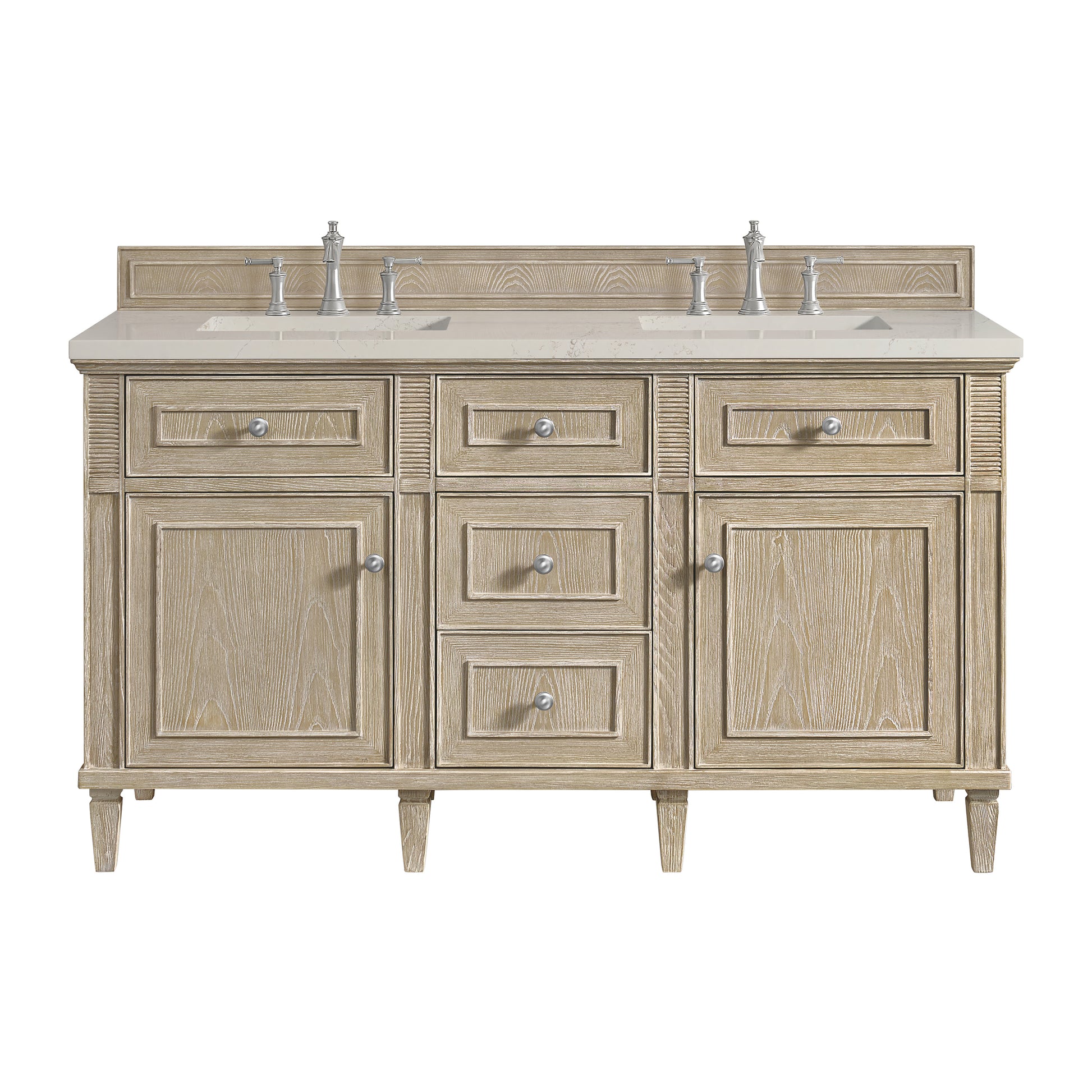Renovate for Less Atlanta Lorelai 60" Double Vanity, Whitewashed Oak, w/ 3 CM Siberian Silestone Top
