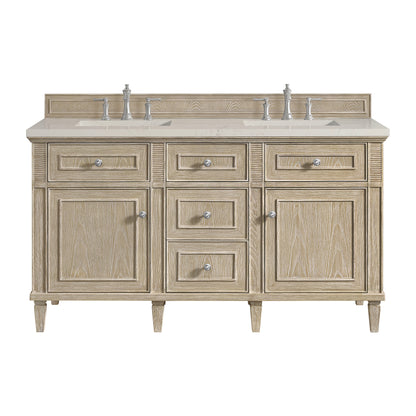 Renovate for Less Atlanta Lorelai 60" Double Vanity, Whitewashed Oak, w/ 3 CM Siberian Silestone Top