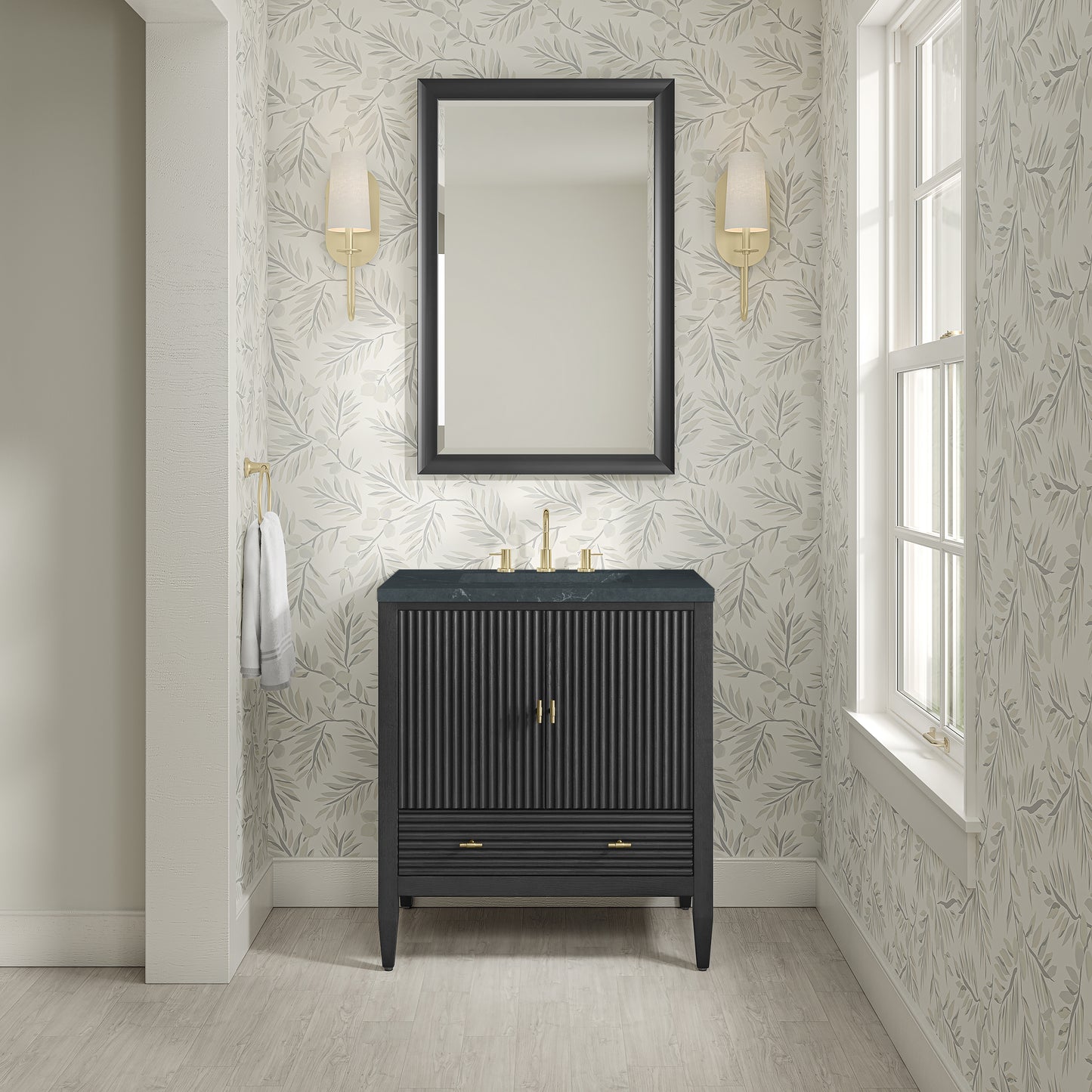 Renovate for Less Atlanta Myrrin 30" Single Vanity, Carbon Oak w/ 3 CM Charcoal Soapstone Silestone Top