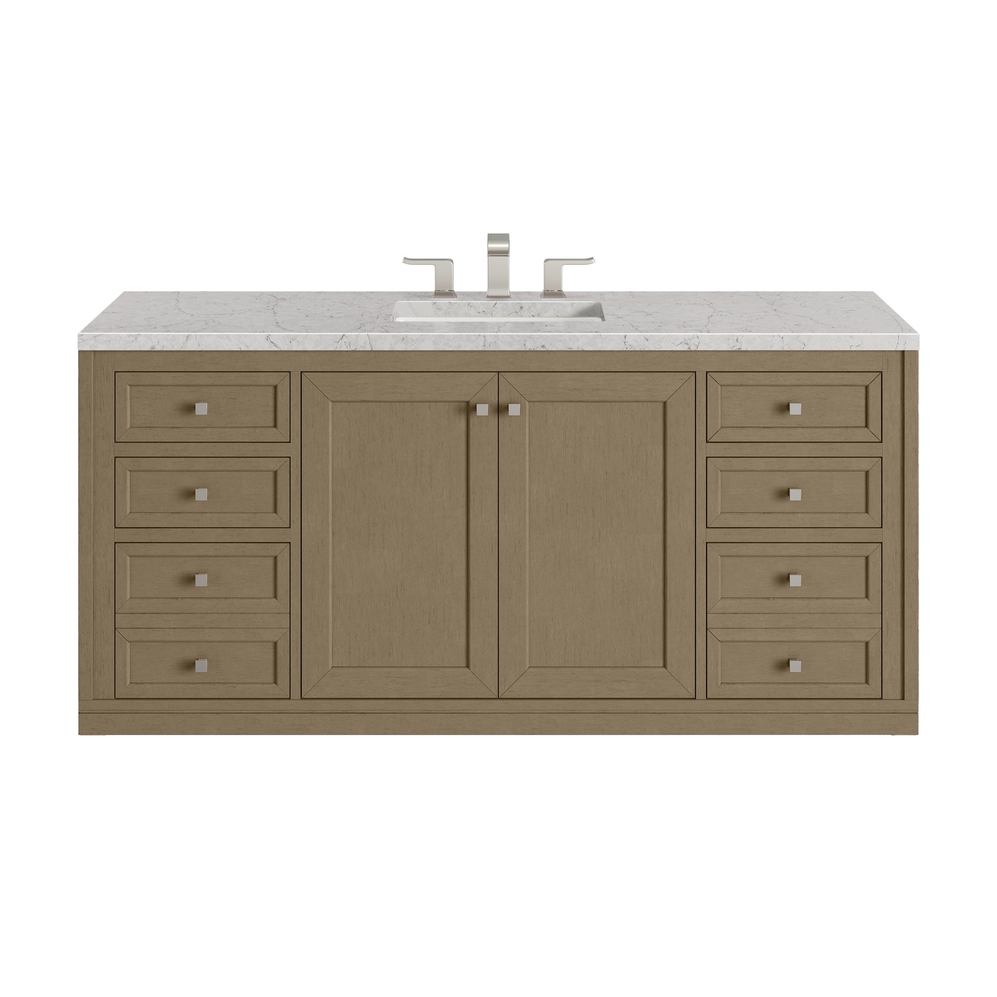 Renovate for Less Atlanta Chicago 60" Single Vanity, Walnut Whisper, w/ 3 CM Eternal Jasmine Pearl Silestone® Top