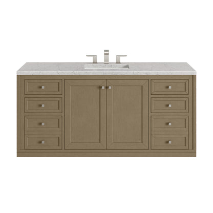 Renovate for Less Atlanta Chicago 60" Single Vanity, Walnut Whisper, w/ 3 CM Eternal Jasmine Pearl Silestone® Top