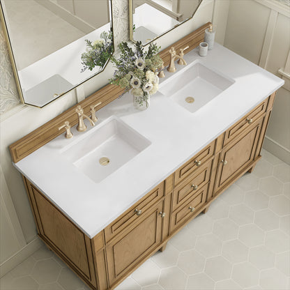 Renovate for Less Atlanta Lorelai 60" Double Vanity, Light Natural Oak w/ 3 CM White Zeus Silestone Top