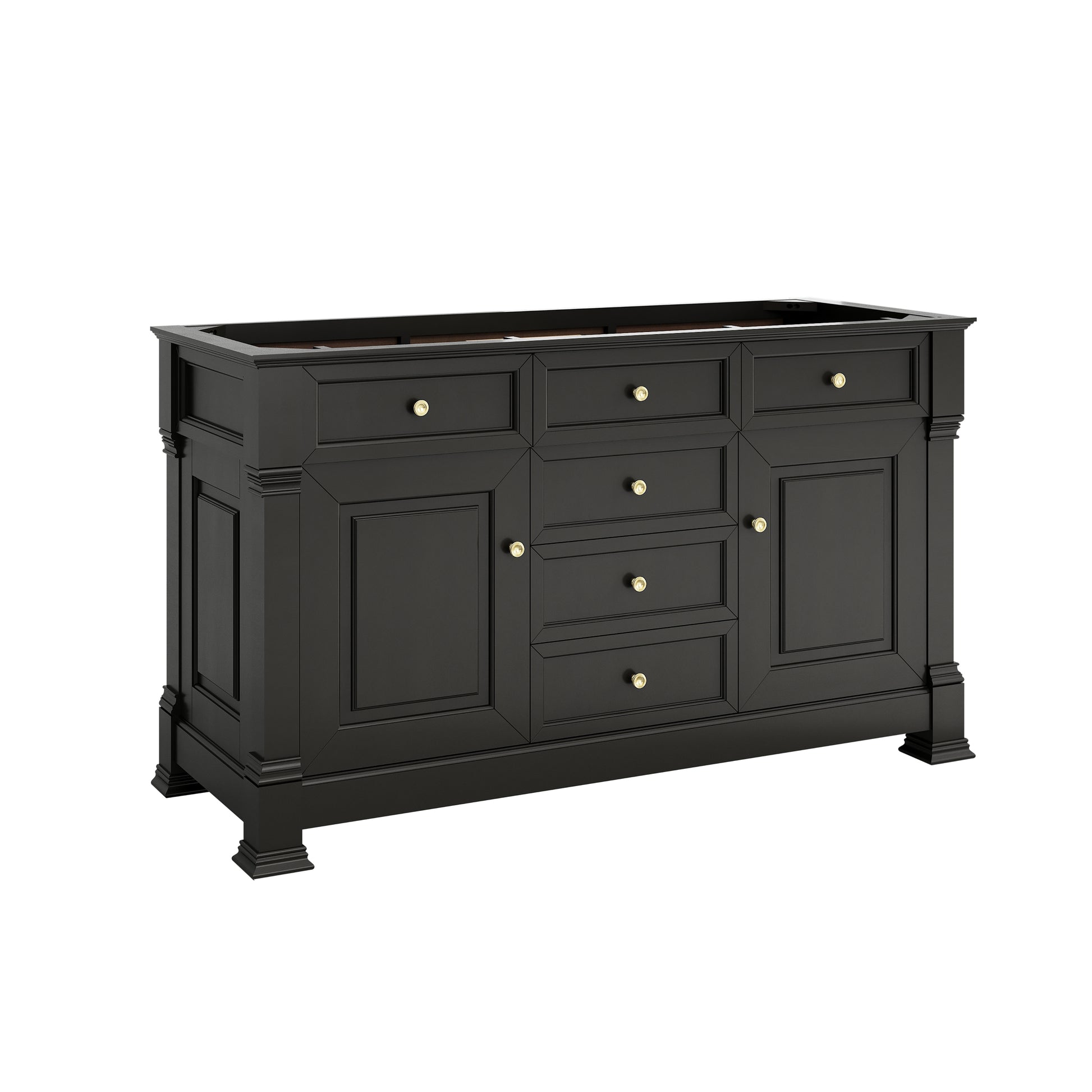 Renovate for Less Atlanta Brookfield 60" Double Vanity, Black Onyx w/3 CM Eternal Jasmine Pearl Silestone Top