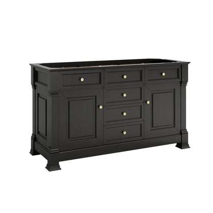 Brookfield 60" Double Vanity, Black Onyx w/3 CM Carrara White Marble Top