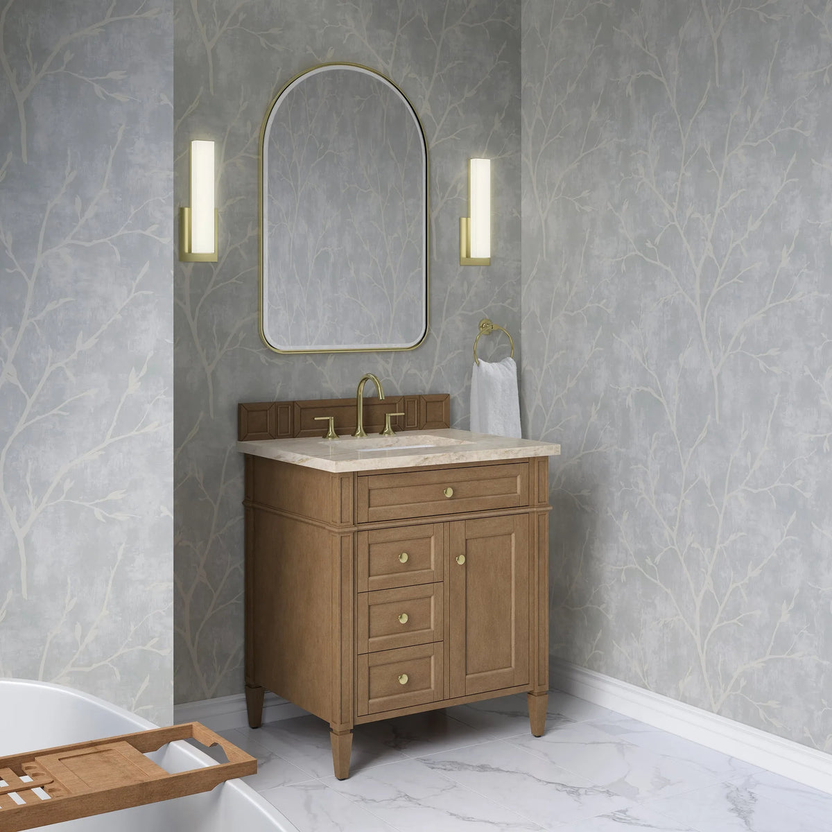 Brittany 30" Single Vanity, Pecan w/ 3 CM Tajnar Eclos Top