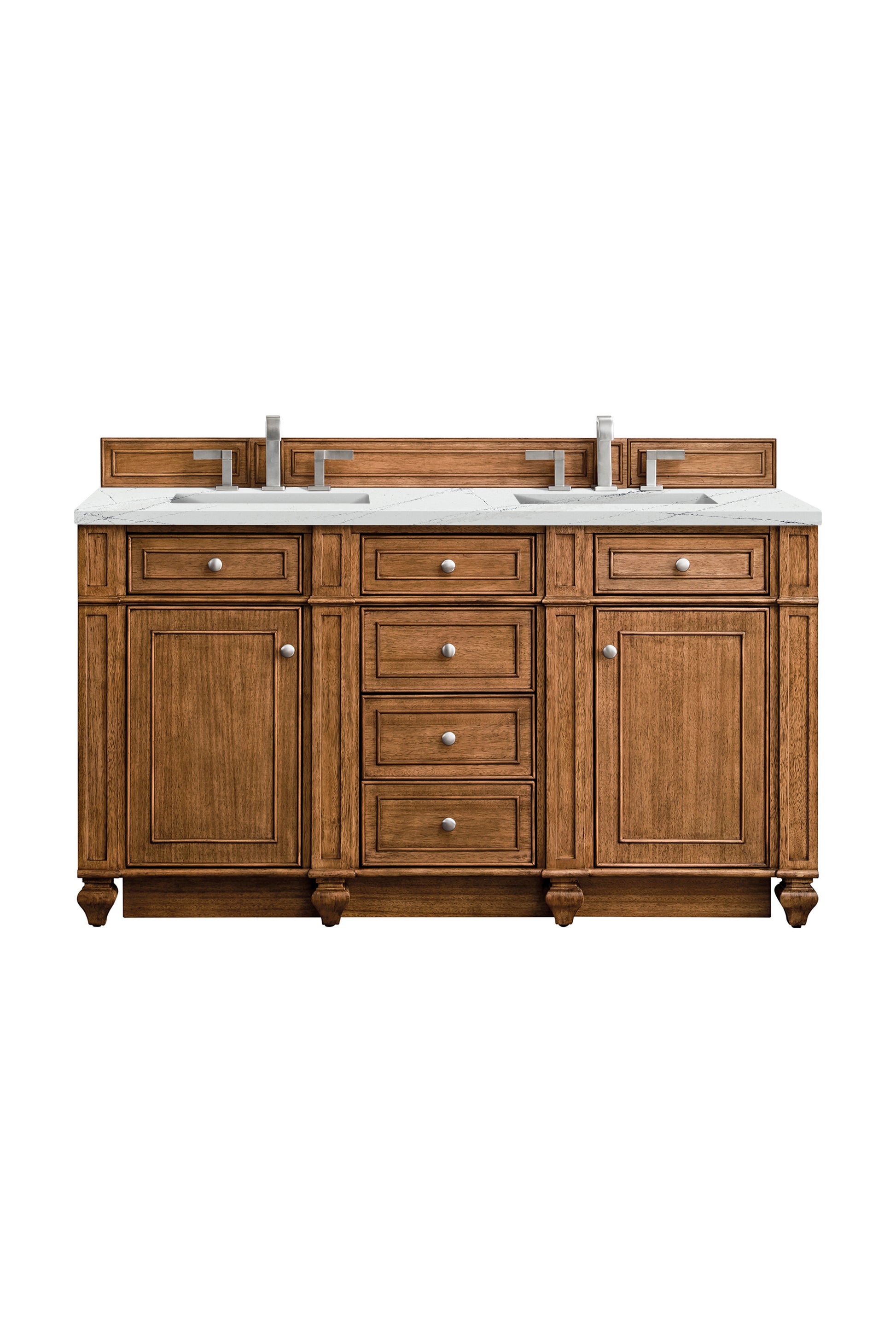 Renovate for Less Atlanta Bristol 60" Double Vanity, Saddle Brown w/ 3 CM Ethereal Noctis Silestone Top w/FreePower Wireless Charger