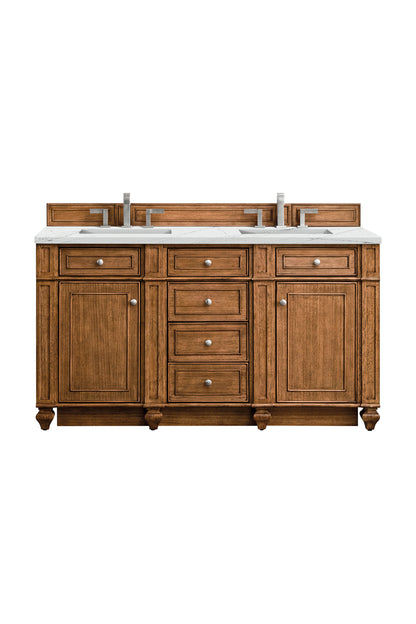 Renovate for Less Atlanta Bristol 60" Double Vanity, Saddle Brown w/ 3 CM Ethereal Noctis Silestone Top w/FreePower Wireless Charger