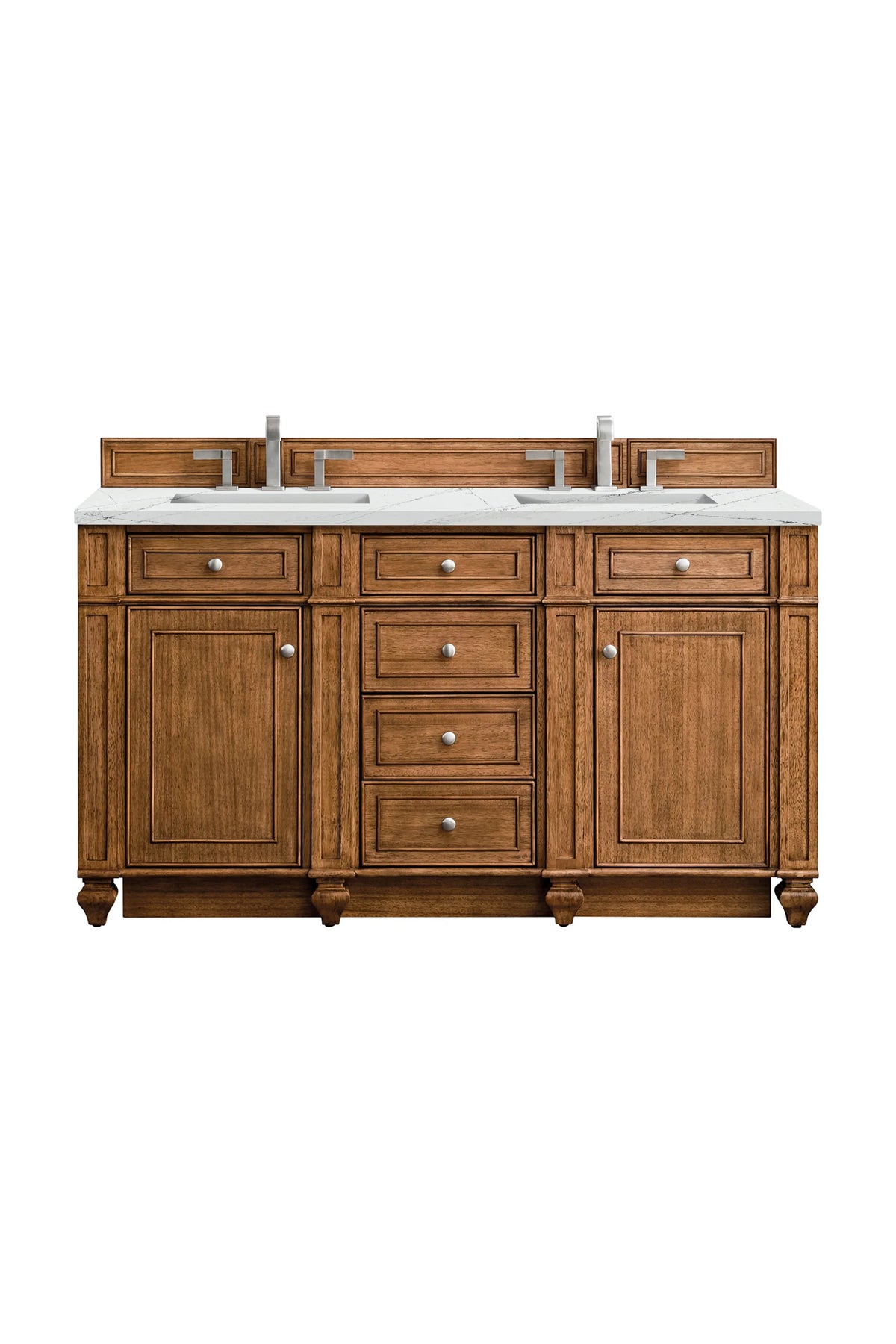 Bristol 60" Double Vanity, Saddle Brown w/ 3 CM Ethereal Noctis Silestone Top w/FreePower Wireless Charger