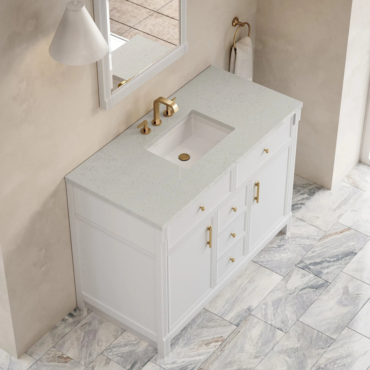 Bellshire 48" Single Vanity, Bright White w/ 3 CM Lime Delight Silestone Top