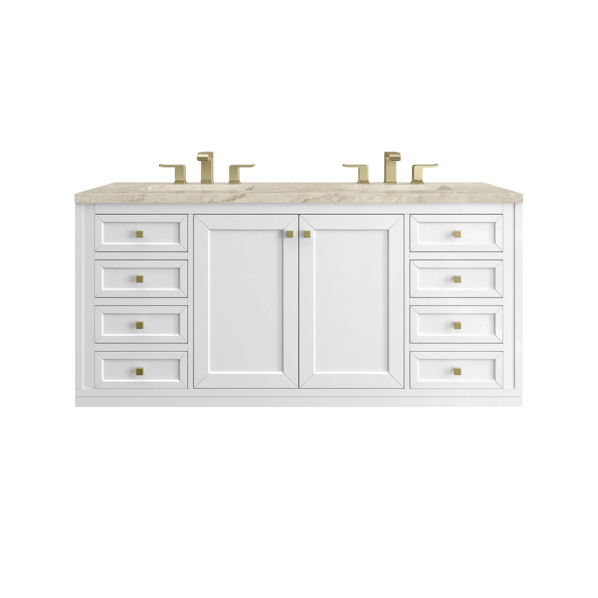 Chicago 60" Double Vanity, Glossy White, w/ 3 CM Tajnar Eclos Top w/FreePower Wireless Charger