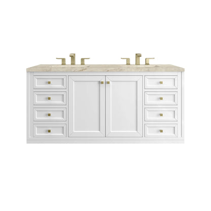 Chicago 60" Double Vanity, Glossy White, w/ 3 CM Tajnar Eclos Top w/FreePower Wireless Charger