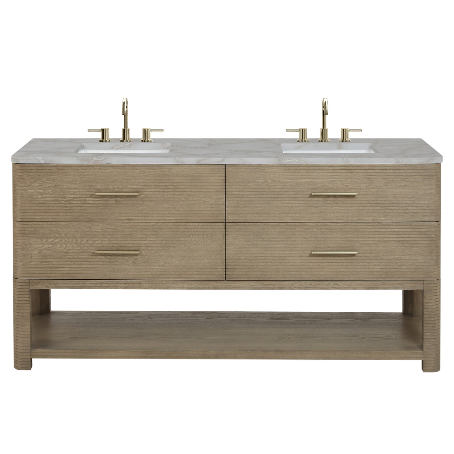 Renovate for Less Atlanta Lucian 72" Double Vanity, Pebble Oak w/ 3 CM Victorian Silver Silestone Top w/FreePower Wireless Charger