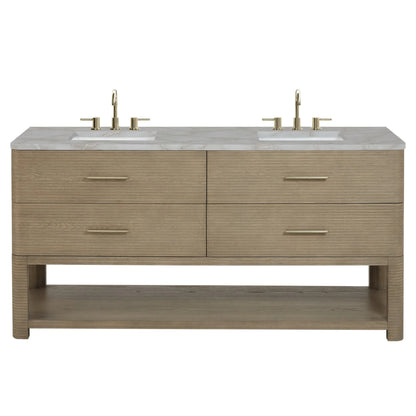 Lucian 72" Double Vanity, Pebble Oak w/ 3 CM Victorian Silver Silestone Widespread Top