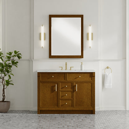 Renovate for Less Atlanta Bellshire 48" Single Vanity, Honey Oak w/ 3 CM Ethereal Noctis Silestone Top