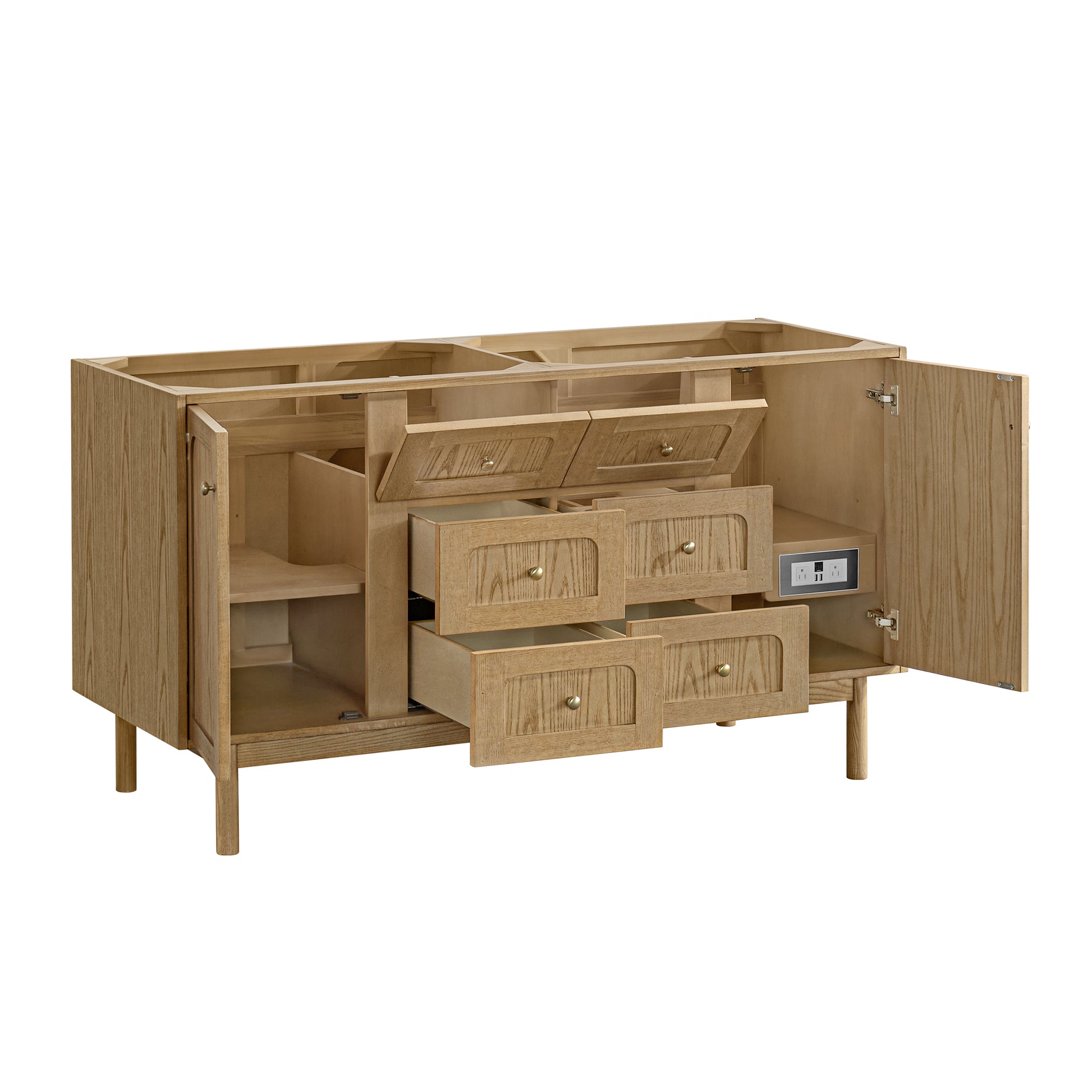 Renovate for Less Atlanta Laurent 60" Double Vanity, Light Natural Oak, w/ 3 CM Lime Delight Quartz Top