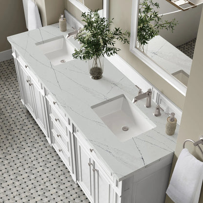 Bristol 72" Double Vanity, Bright White w/ 3 CM Ethereal Noctis Silestone Top