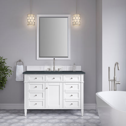 Renovate for Less Atlanta Brittany 48" Single Vanity, Bright White w/ 3 CM Charcoal Soapstone Silestone Top