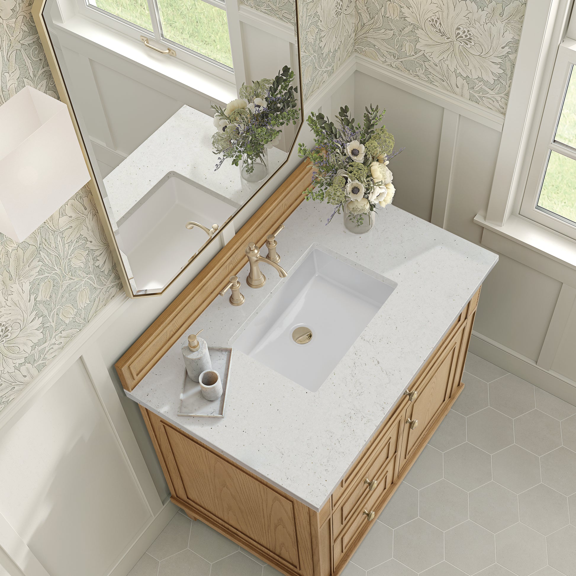 Renovate for Less Atlanta Lorelai 36" Single Vanity, Light Natural Oak w/ 3 CM Lime Delight Silestone Top