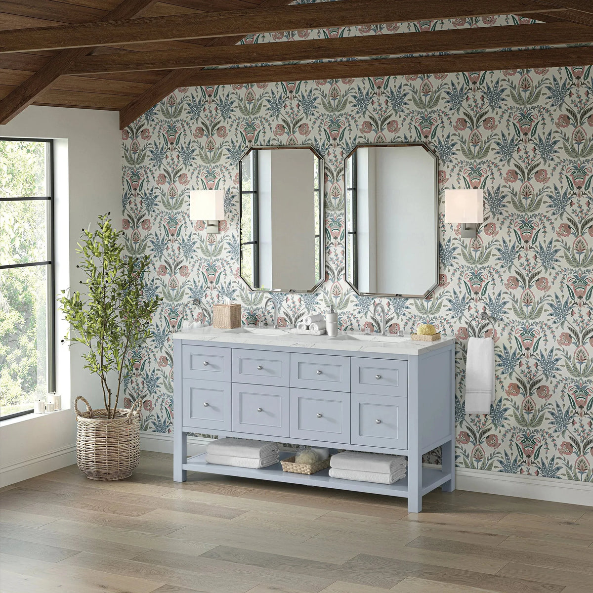 Breckenridge 60" Double Vanity, Serenity Blue, w/ 3 CM Ethereal Noctis Quartz Top
