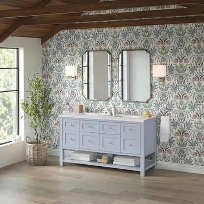 Breckenridge 60" Double Vanity, Serenity Blue, w/ 3 CM Ethereal Noctis Quartz Top