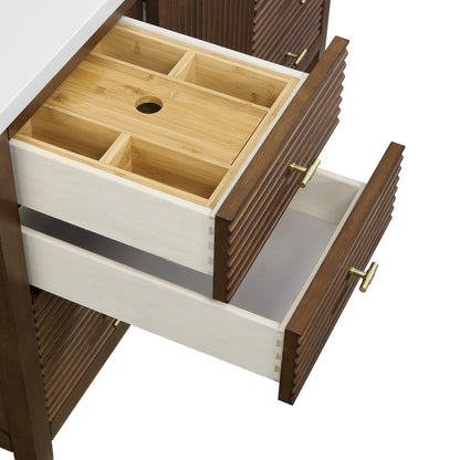 Renovate for Less Atlanta Myrrin 48" Single Vanity, Mid Century Walnut w/ 3 CM Lime Delight Silestone Top
