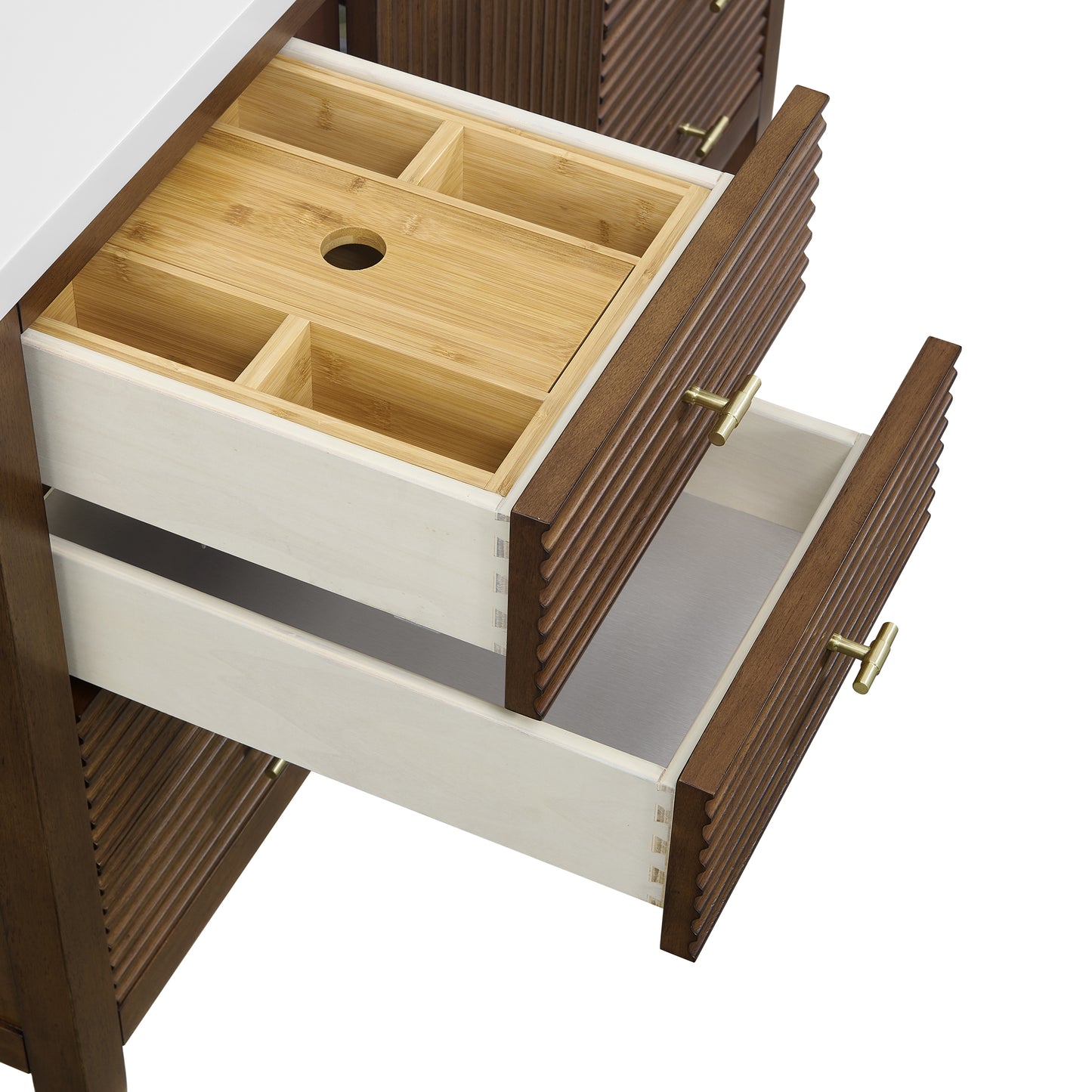 Renovate for Less Atlanta Myrrin 48" Single Vanity, Mid Century Walnut, w/ 3 CM Tajnar Eclos Top