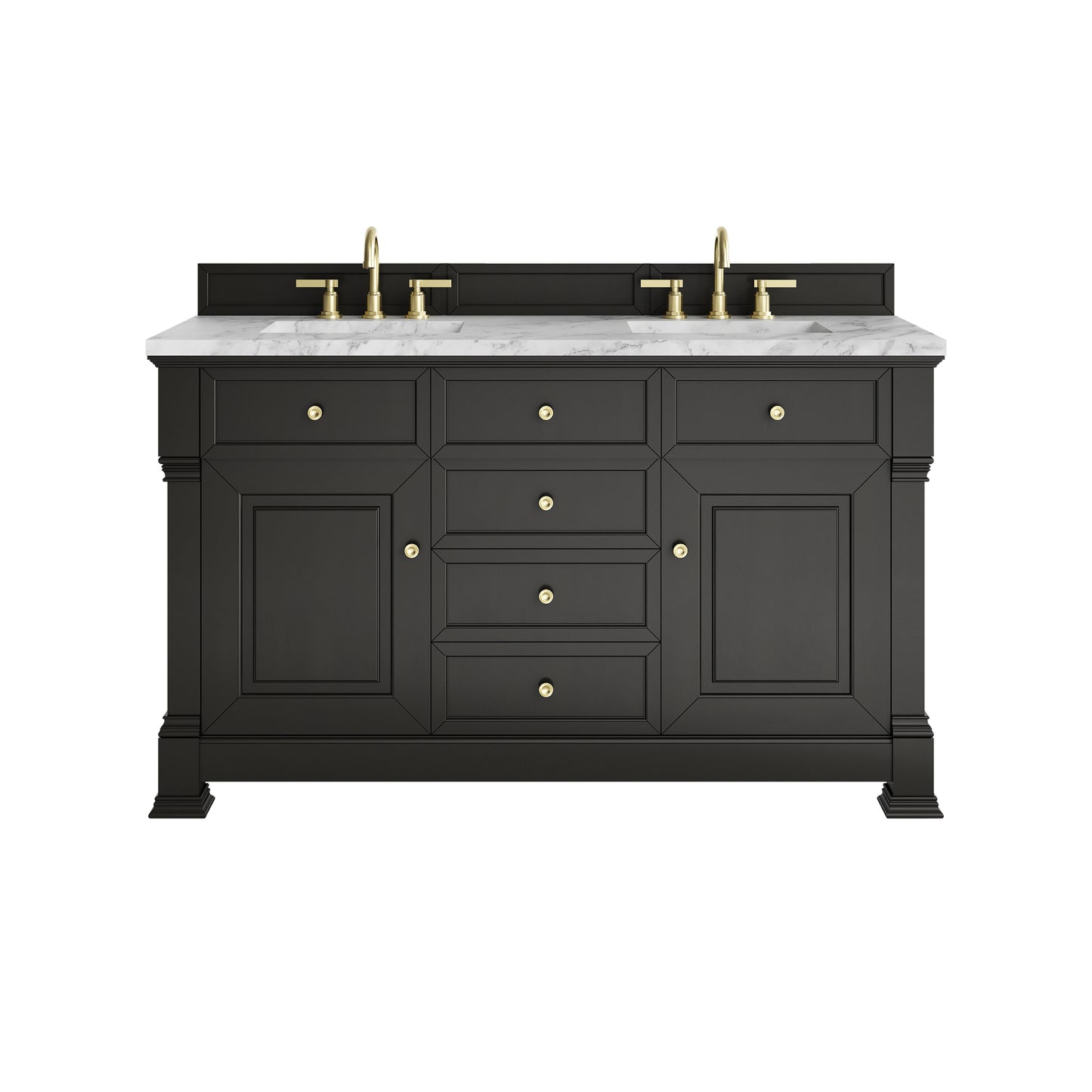 Renovate for Less Atlanta Brookfield 60" Double Vanity, Black Onyx w/3 CM Carrara White Marble Top