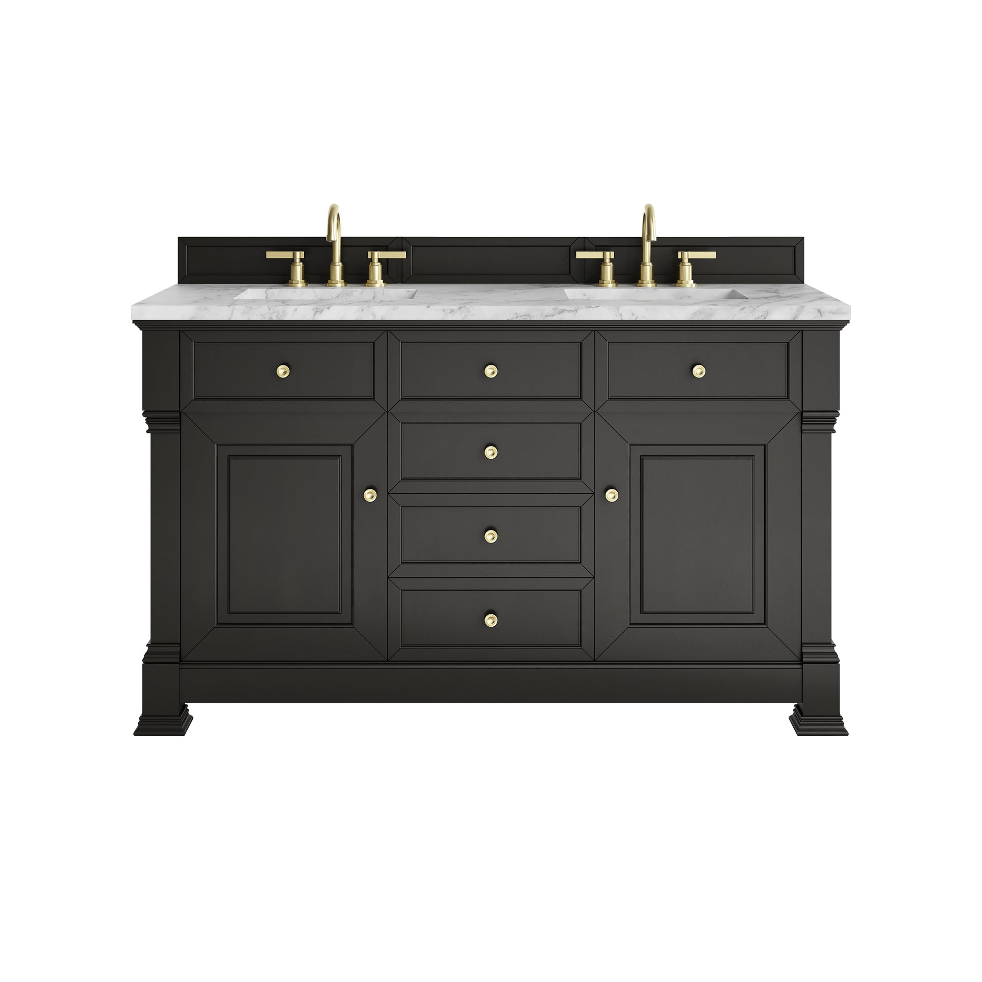 Renovate for Less Atlanta Brookfield 60" Double Vanity, Black Onyx w/3 CM Carrara White Marble Top