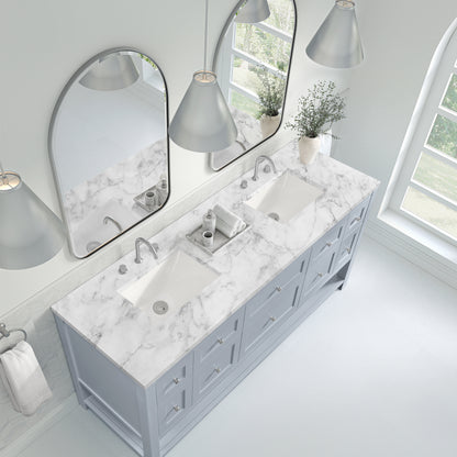 Renovate for Less Atlanta Breckenridge 72" Double Vanity, Serenity Blue, w/ 3 CM Carrara Marble Top